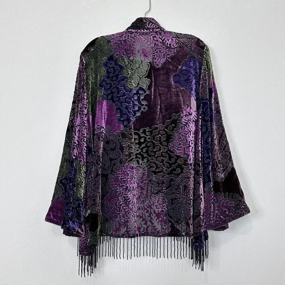 Vtg Y2K Picadilly Burnout Velvet Kimono Fringe Boho Goth 12 Whimsigoth Festival